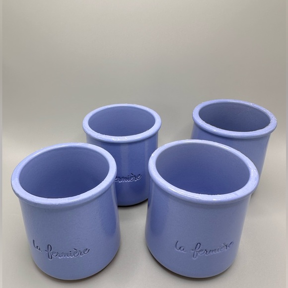 La Fermière Pottery Yogurt Pots in Perwinkle Blue. Set of 4 - Picture 2 of 6